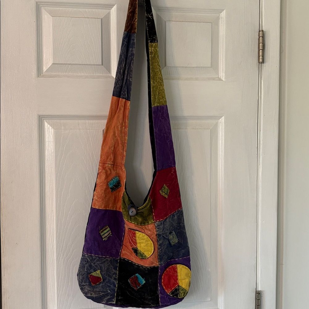 Patchwork Peace Shoulder Bag | Boho Hippie Festival Purse | Zipper Closure - Picture 3 of 9